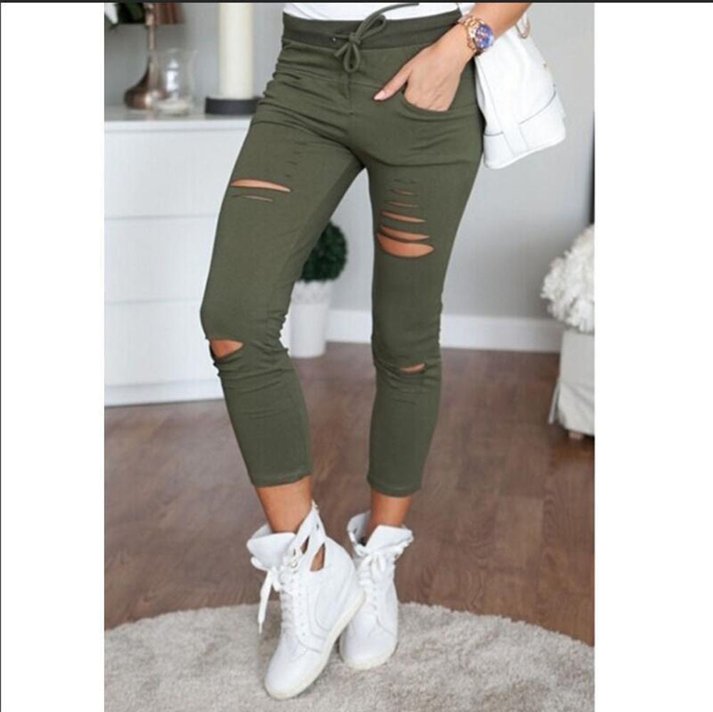 Women new ripped casual nine-point pants