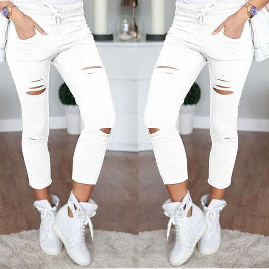 Women new ripped casual nine-point pants