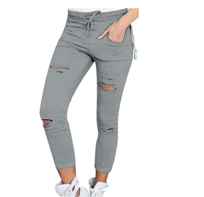 Women new ripped casual nine-point pants