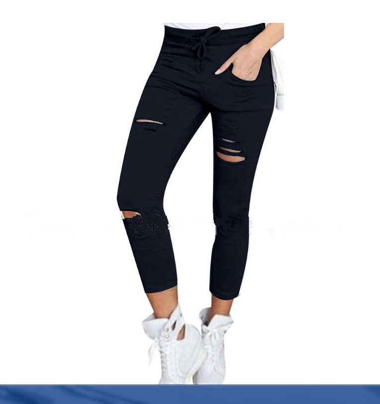 Women new ripped casual nine-point pants