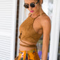 HDY Haoduoyi Women Brown Faux Suede Cami Crop Top