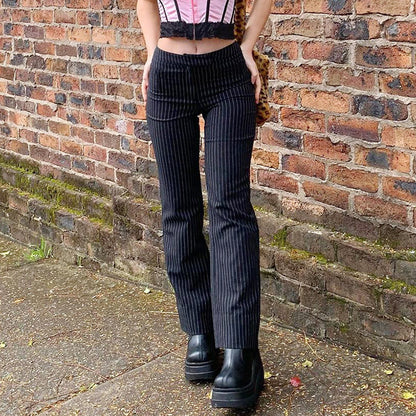 New women street style striped straight trousers