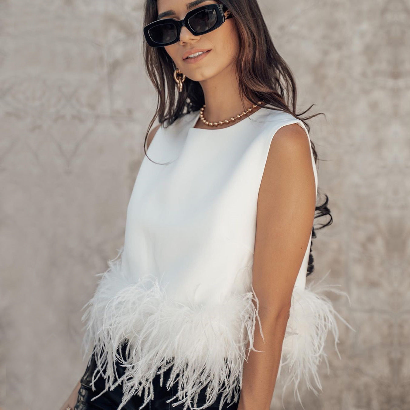 Hot selling Women stitching feather vest top