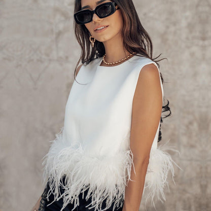 Hot selling Women stitching feather vest top