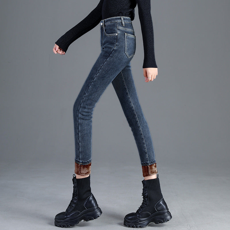 Korean women skinny plus velvet jeans