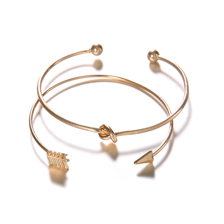 New Women Japanese fashion arrow knotted open bracelet set - Watch & Jewelry
