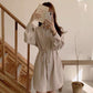 Korean women retro knitted vest sweater polo shirt dress