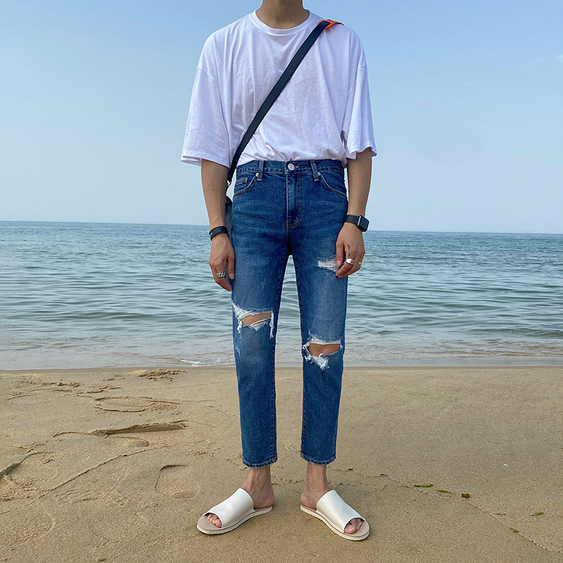 MYQ Korean Men’s summer trend ripped jeans