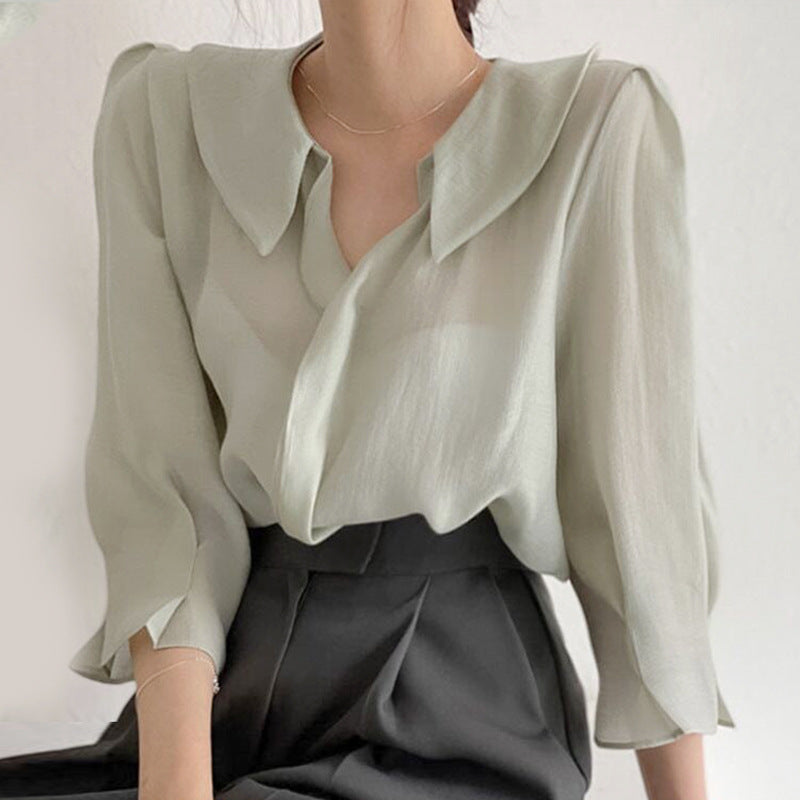 Korean chic women doll collar shirt