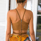 HDY Haoduoyi Women Brown Faux Suede Cami Crop Top