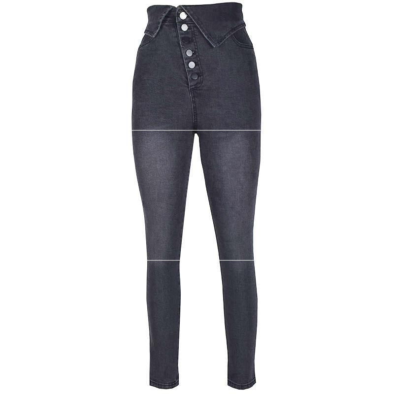 Women high waist lapel jeans feet pants