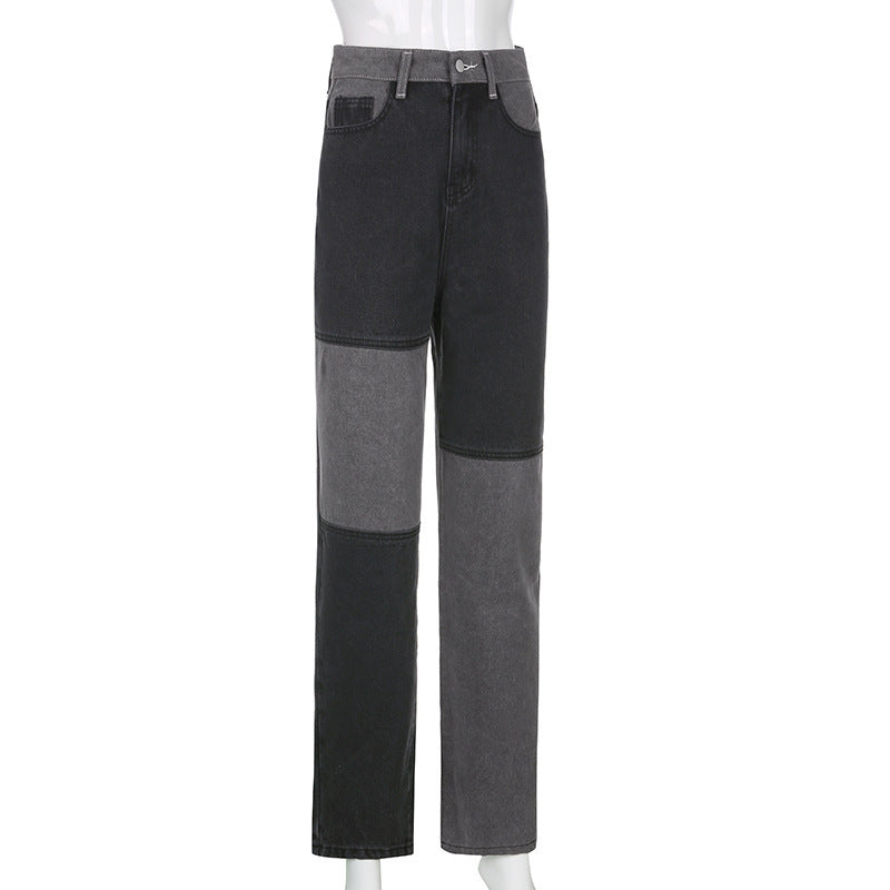 New women street hip-hop contrast casual jeans