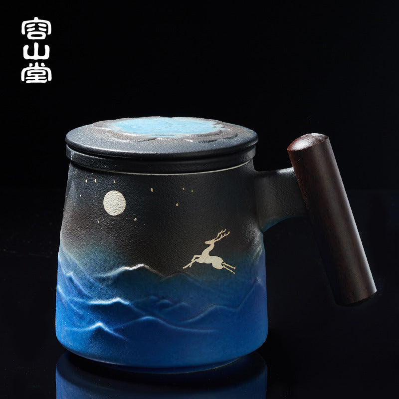 Chinese Rongshantang ceramic with lid filter tea cup