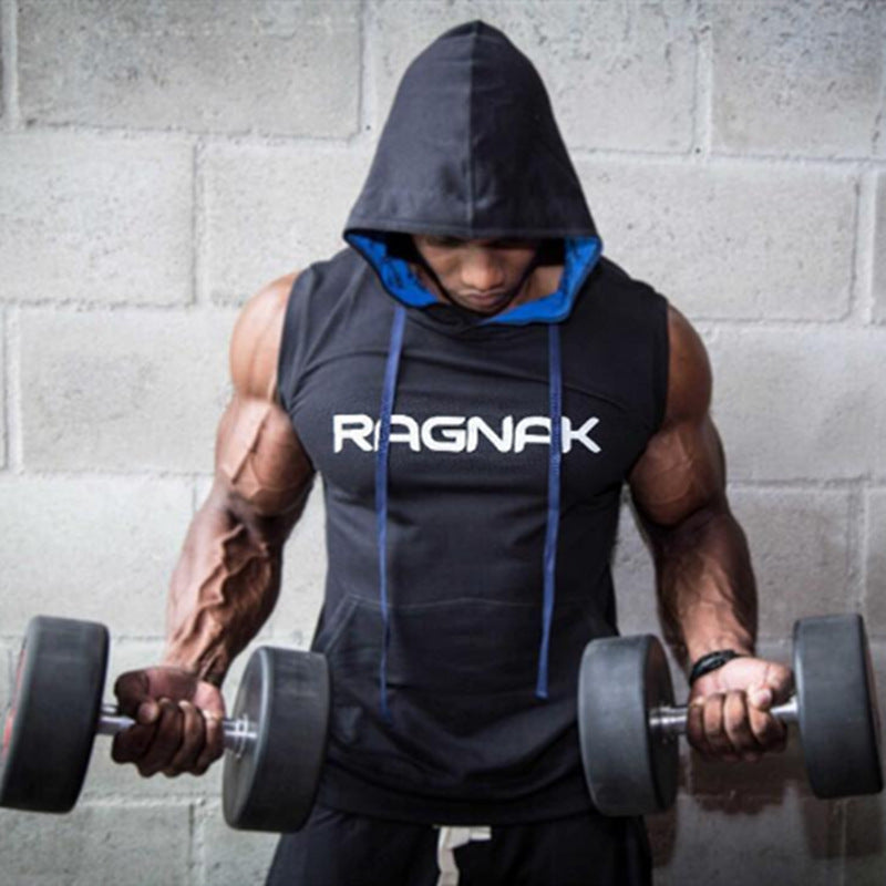 New Men’s fitness sports sleeveless hooded vest