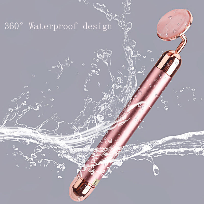 Electric Vibrating Natural Rose Quartz Roller Facial Massager