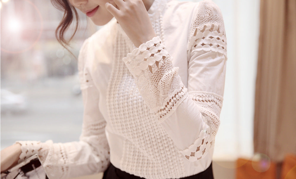 Women cotton hook flower hollow lace shirt