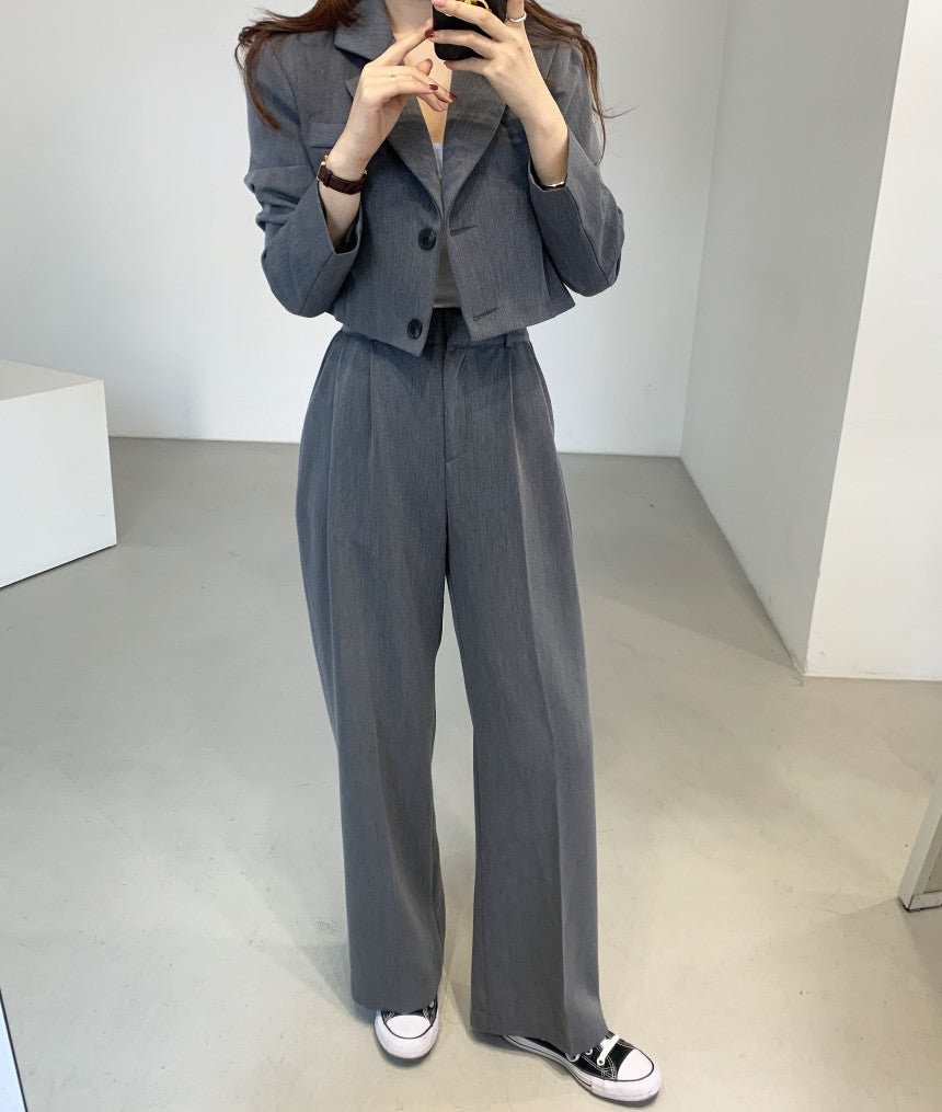 Korean chic women suit jacket + high-waist casual trousers