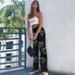 Women new high waist love graffiti print jeans