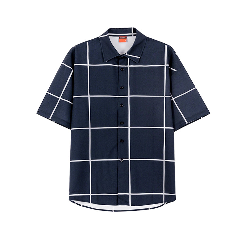 Men’s Korean trend loose Plaid short-sleeved shirt