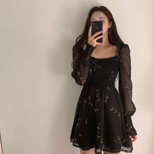 Korean chic women floral doll skirt dress