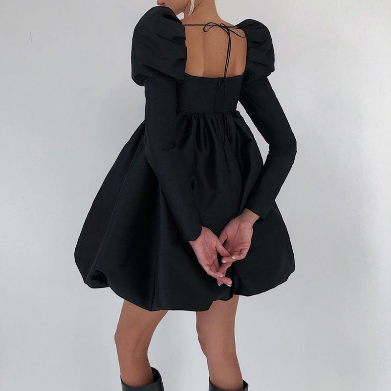 Women French retro generous collar black tutu dress