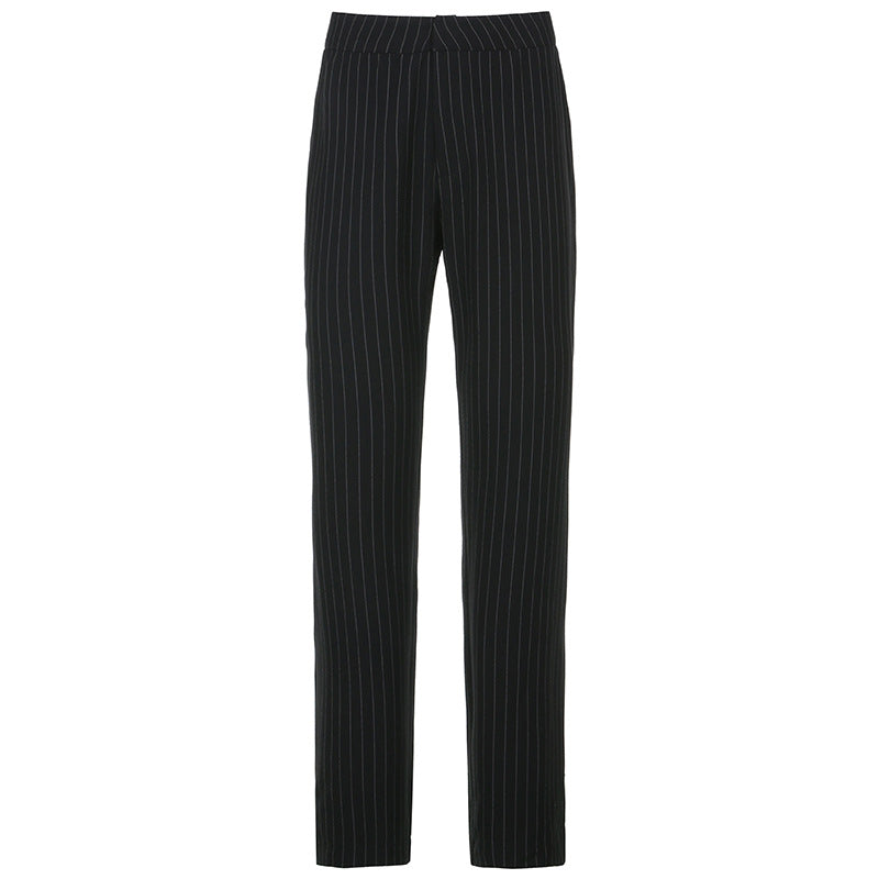 New women street style striped straight trousers