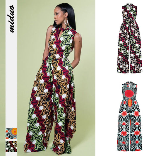 Hot sale women digital printing sleeveless jumpsuit