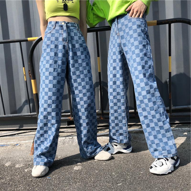 Women super fire checkerboard jeans