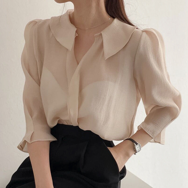 Korean chic women doll collar shirt