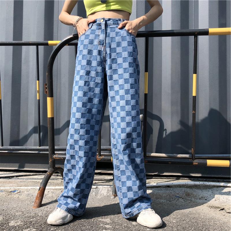 Women super fire checkerboard jeans