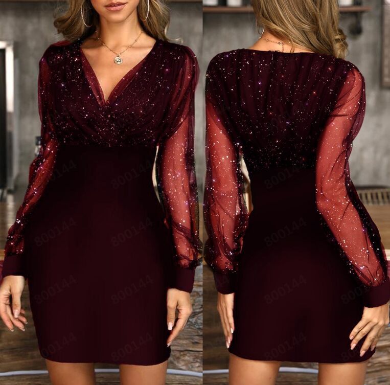 Hot Selling New Women V-neck Sequined Dress