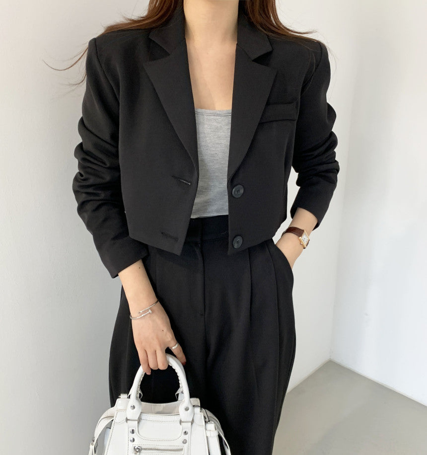 Korean chic women suit jacket + high-waist casual trousers