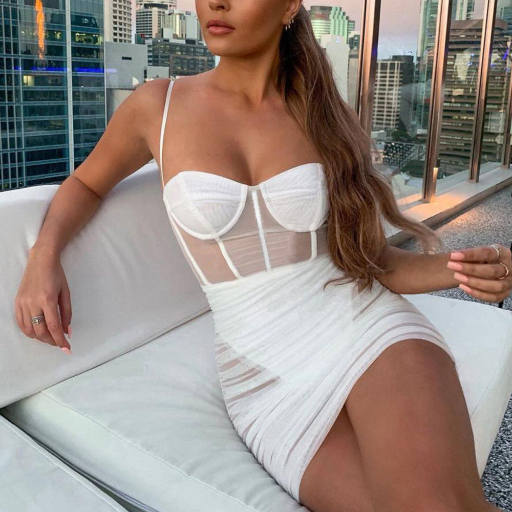 Women new sexy mesh see-through dress