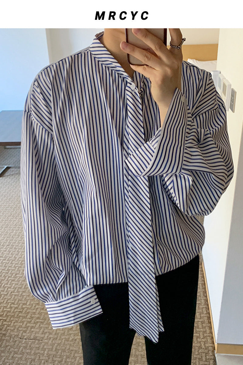 MRCYC Korean Men’s trend casual tie striped shirt