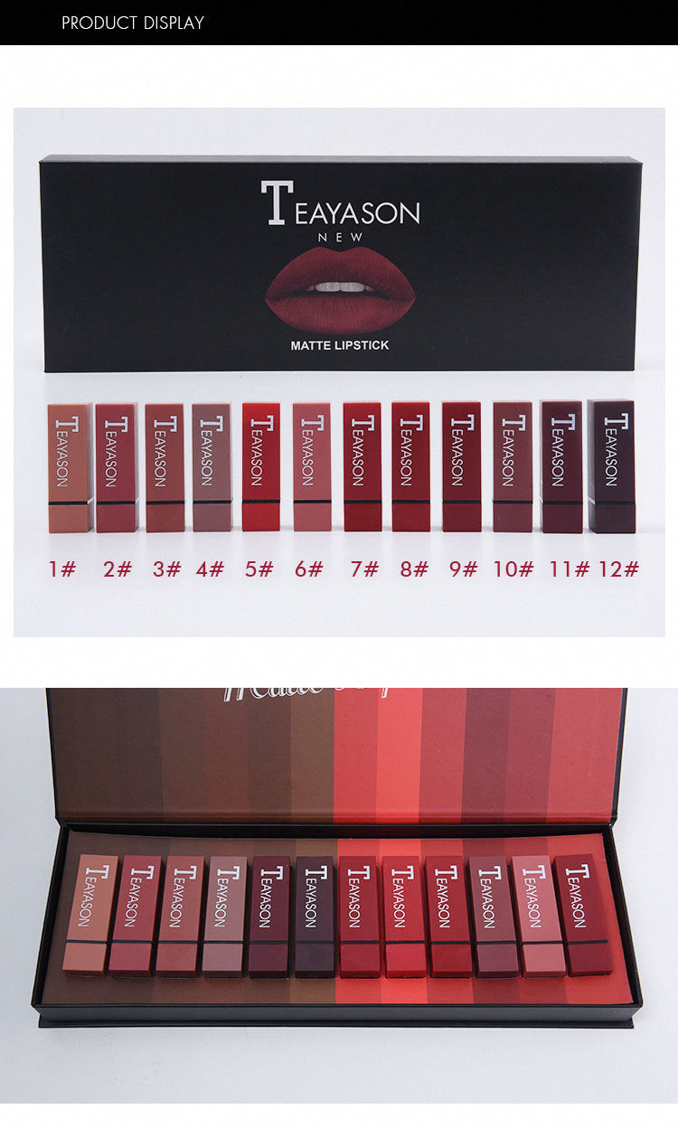 New set 12 color square tube sexy red lipstick