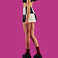 New women retro black and white plaid stitching skirt
