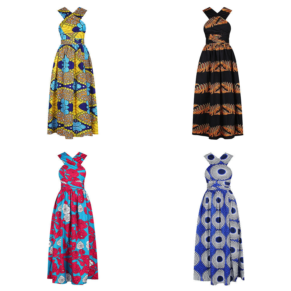 Digital print forked African women's summer dress