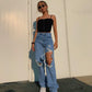 Women new high-waisted hole wide-leg jeans
