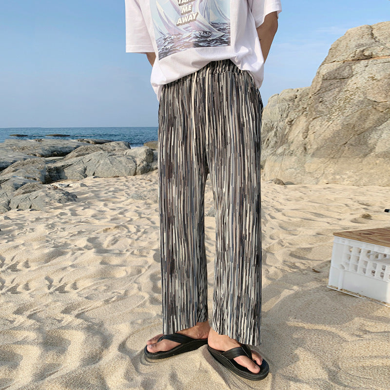 MYQ Korean Men’s pleated ice silk wide-leg pants