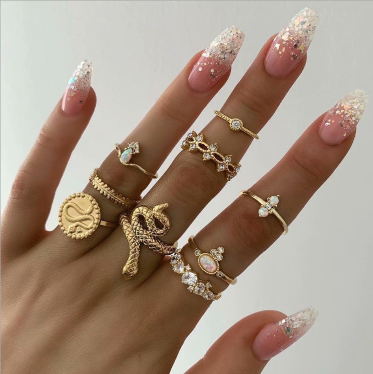 14pcs women rhinestone decor ring set - Watch & Jewelry