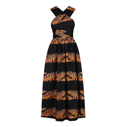 Digital print forked African women's summer dress