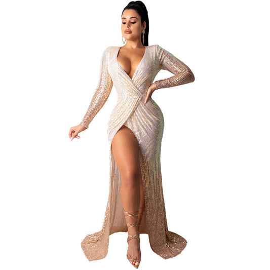 Women sexy elegant high split nightclub dress