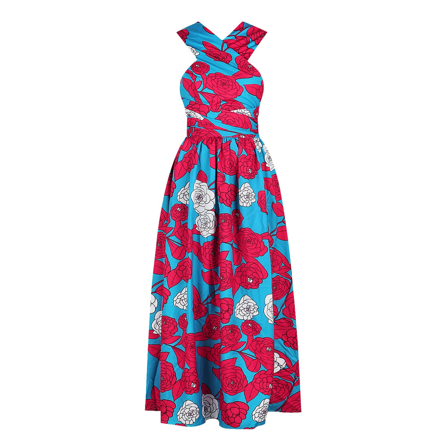 Digital print forked African women's summer dress