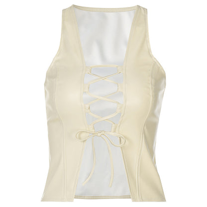 Women clothing tie rope slim small vest