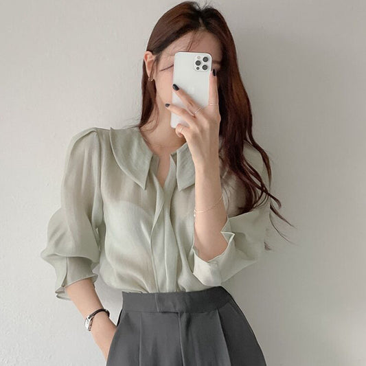 Korean chic women doll collar shirt