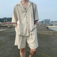 NTZOZ Men’s Linen Short Sleeve Shirt Set