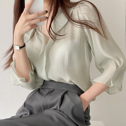 Korean chic women doll collar shirt