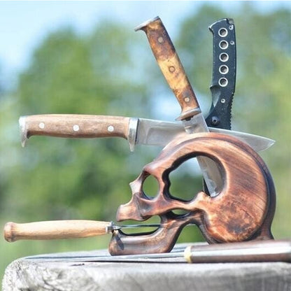 Kitchen Wood skull knife shelf