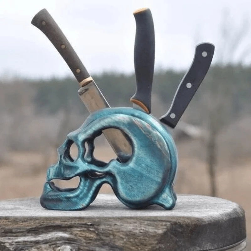 Kitchen Wood skull knife shelf