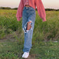 Women new high-waisted hole wide-leg jeans